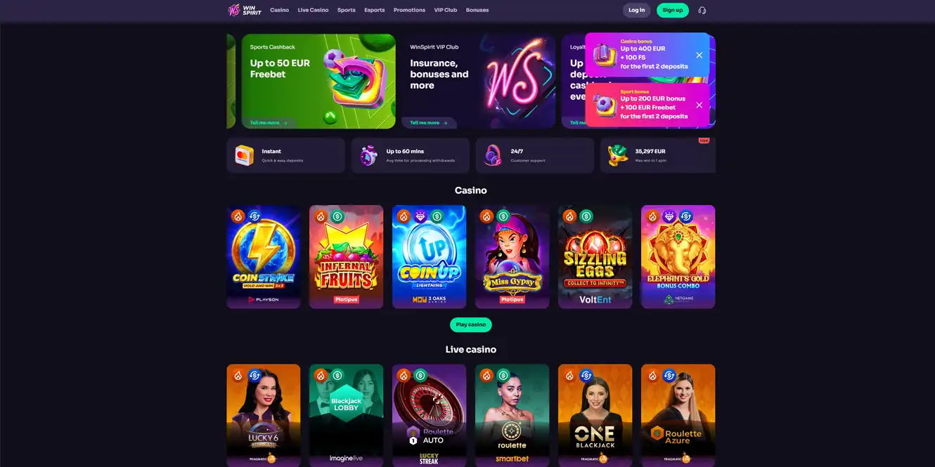 win spirit casino home